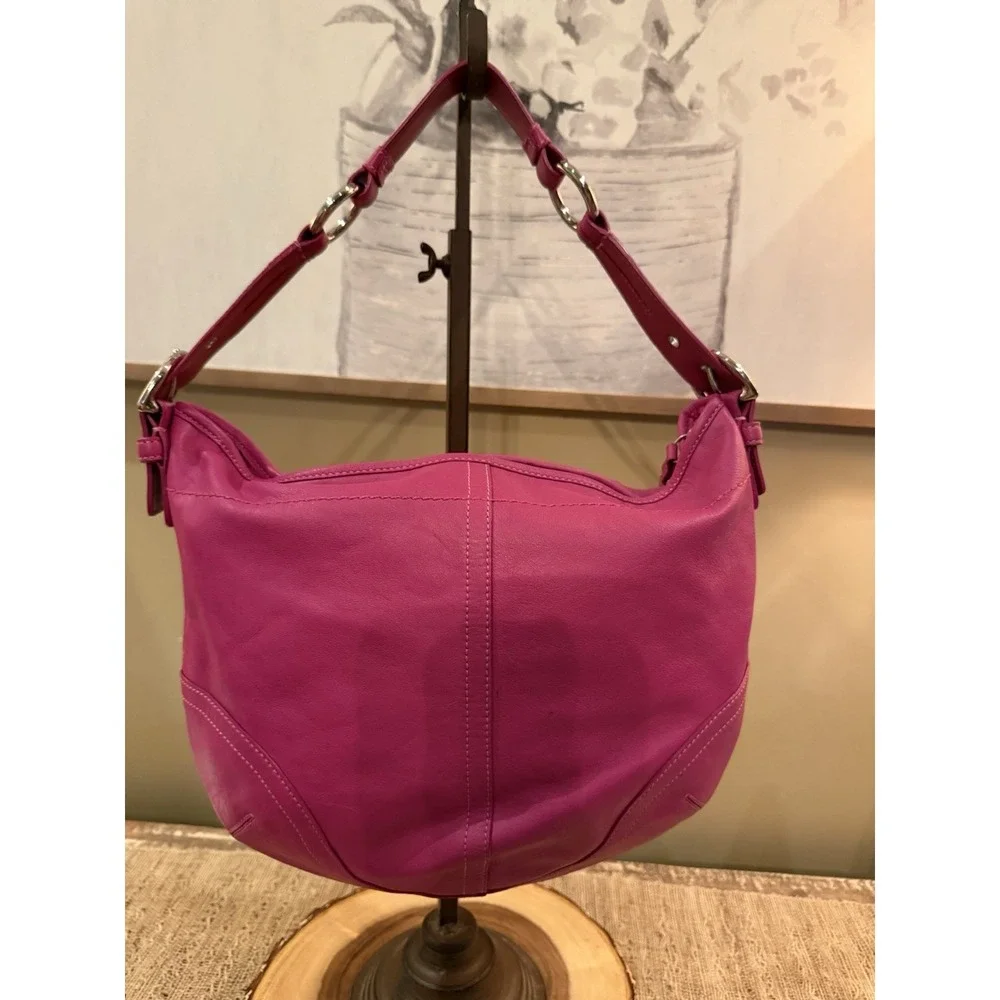 Coach Hobo Top Zip Raspberry Leather‎ Hobo Shoulder Bag  #3651  Rare Authentic